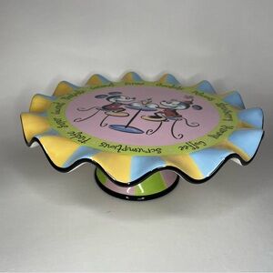Disney Store's Mickey & Minnie Mouse Scalloped China Pedestal Desert Cake Plate